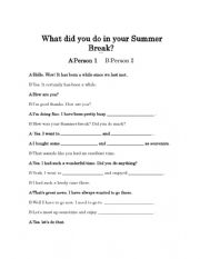 English Worksheet: What Did You Do On Your Summer Vacation/Holidays? Role-Play Full Dialogue And Dialogue Boxes