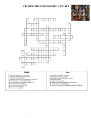 English Worksheet: Crossword:The Most Endangered Species inn the World