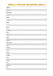 English Worksheet: A2 Vocabulary chart (N)