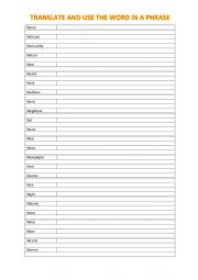 English Worksheet: A2 Vocabulary chart (N)