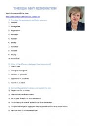English Worksheet: Theresa May resignation