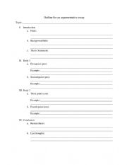 English Worksheet: Argumentative Essay Outline