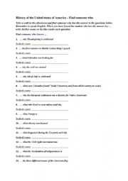 English Worksheet: Find someone who ... American history