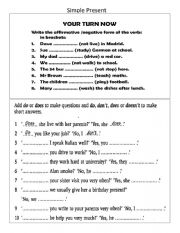 English Worksheet: Simple Present - Affirmative, interrogative and  negative