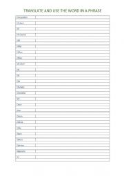 English Worksheet: A2 Vocabulary chart (O)
