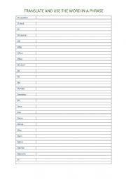 English Worksheet: A2 Vocabulary chart (O)