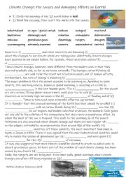 English Worksheet: Climate Change: The causes and damaging effects on Earth!