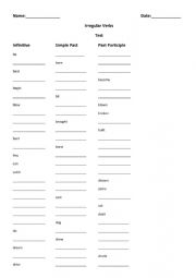 English Worksheet: Irregular verbs table with gap
