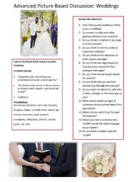 English Worksheet: Advanced Picture Based Discussion - Weddings