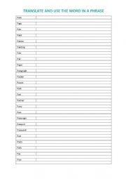A2 Vocabulary chart (P)