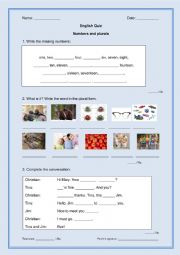 English Worksheet: Numbers and plurals