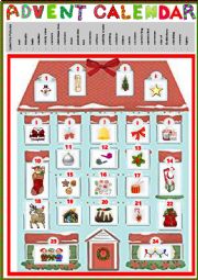 English Worksheet: Advent Calendar 1 + key