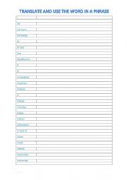 English Worksheet: A2 Vocabulary chart (I)