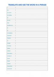 English Worksheet: A2 Vocabulary chart (I)