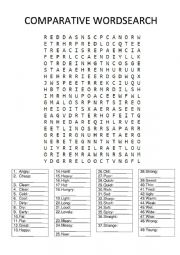 English Worksheet: COMPARATIVE ADJECTIVES WORDSEARCH