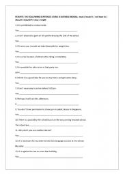English Worksheet: Modals of obligation, prohibition, lack of necessity, advice and possibility
