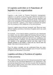 English Worksheet: 6 Logistics activities or 6 Functions of logistics in an organization WITH VOCABULARY ACTIVITY