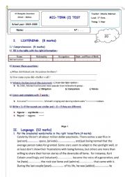 English Worksheet: 1st form first mid term test 