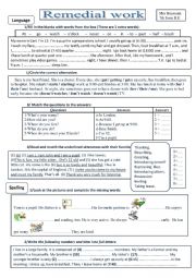 English Worksheet: REMEDIAL WORK 7th form
