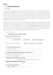 English Worksheet: Bullying Reading Comprehension    9th Form