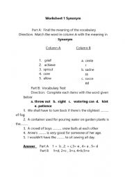 English Worksheet:  Synonym