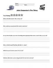 English Worksheet: John Carpenters The Thing Film Review