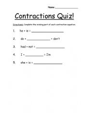 English Worksheet: Contraction Quiz