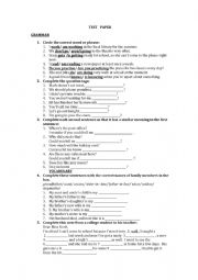 English Worksheet: grammar and vocabulary test