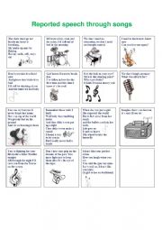 English Worksheet: Reported Speech through songs (Kahoot included)