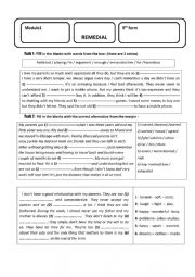 English Worksheet: module1 family 9th form