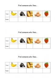 English Worksheet: Food - find someone who likes