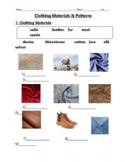 English Worksheet: Clothes patterns and materials