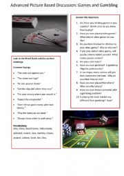 English Worksheet: Advanced Picture Based Discussion - Games and Gambling