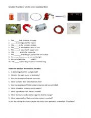 English Worksheet: Electricity vocabulary activity 