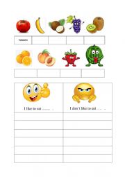 English Worksheet: Fruits, I like to eat, I dont like to eat... .