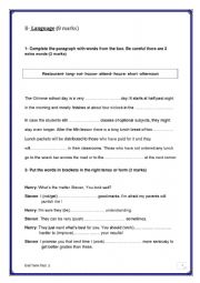 English Worksheet: Language part 8th form test n1