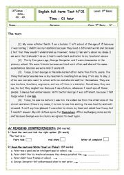 English Worksheet: FULL TERM TEST1 -9th form