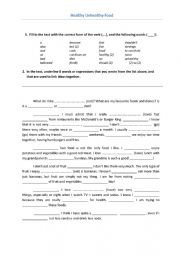 English Worksheet: Writing - Healthy Unhealthy Food