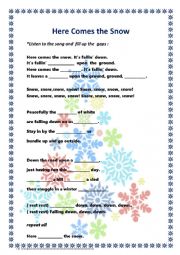 English Worksheet: Here comes the snow