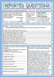 English Worksheet: REPORTED QUESTIONS 