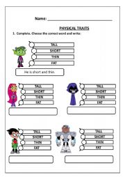 English Worksheet: PHYSICAL TRAITS