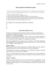 English Worksheet: Estonian manners and education system