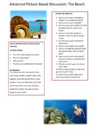 English Worksheet: Advanced Picture Based Discussion - Going to The Beach