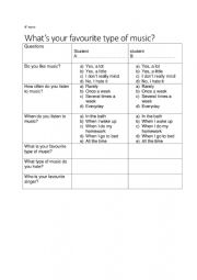 English Worksheet: music taste questionnaire