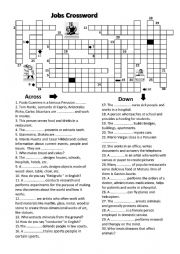 English Worksheet: Jobs Crossword
