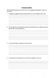 English Worksheet: Topic sentences and paragraph building