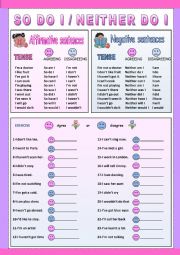 English Worksheet: Agreeing or disagreeing. So do I/Neither do I