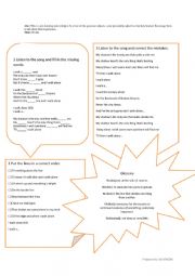 English Worksheet: Boulevard of broken dreams by green day