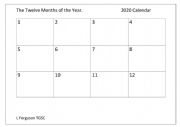 Months of the year calendar with 2020 dates to insert 