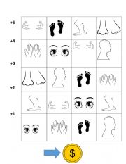 English Worksheet: Parts of the Body Coin Flick Game